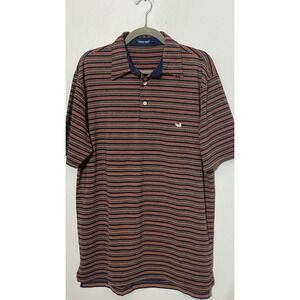 Southern Marsh Polo Shirt Men's Blue & Orange Striped Short Sleeve Golf Size M/L